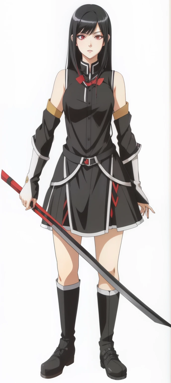 anime girl with black hair and red eyes in a black outfit, she has black hair, black hime cut hair, inspired by Jin Homura, anime girl wearing a black dress, with black hair, black - haired mage, female anime character, cel - shaded art style,