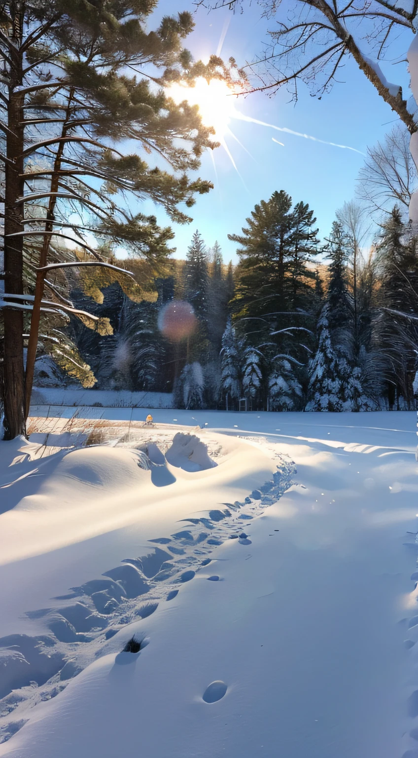 snowy days，sunlight on the grass