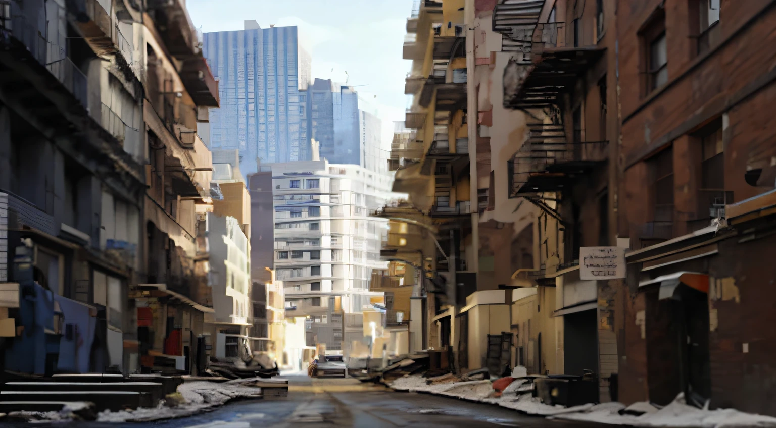 hay una calle con edificios y una puerta de salida de incendios, altamente definido, high resolusion, gran detalle, great definition, Calle trasera de Nueva York, New York Alley, Paisaje urbano fotorrealista, Location [ Chicago ( street alley ) ], Calle de Nueva York, Paisaje urbano de la ciudad, Photograph of the city street, Fotorrealismo de edificios, Nuevo, Calles de Nueva York, Paisajes urbanos, Calles de la ciudad, Nyc, Urban fantasy setting, Nueva York