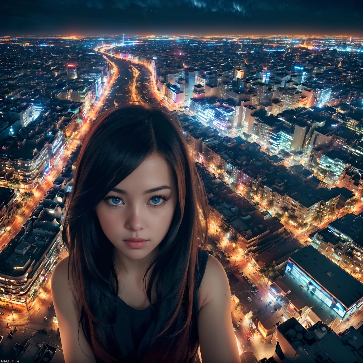analog style, model shoot style, (full body) photo of a girl, 1girl, (night city background:1.8), ((cutest face: 1.8, perfect face:1.3)), (long hair:1.4, pale skin:1.5),
(from above:1.2), best quality, epic (by lee jeffries photo, sony a7, 50 mm, pores:1.5, colors, hyperdetailed:1.5, film grain:1.4,
hyperrealistic: 1.5), hyper-realistic lifelike texture, masterpiece, unreal engine 5, Extremely detailed CG unity 8k wallpaper, 
Madly detailed photo, hyper-realistic light, (Winner of the Pulitzer Prize for Photography and Taylor Wessing Photographic Prize)