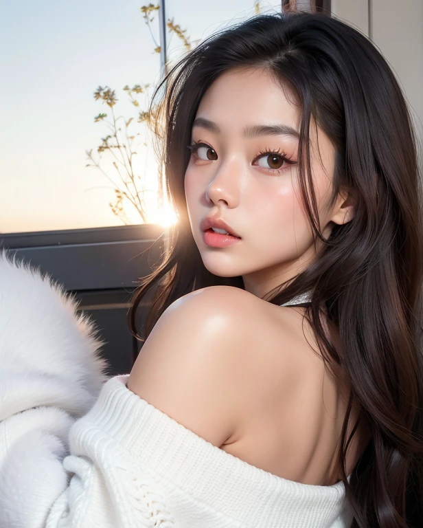 there is a woman posing for a photo in a white sweater, jennie blackpink, linda mulher coreana jovem, Beautiful Asian girl, mulher coreana jovem bonita, Mulher sul-coreana bonita, rosto perfeitamente iluminado, Beautiful Asian woman, foto de uma mulher bonita, cara muito bonita, gorgeous chinese model, beautiful aesthetic face, gemma chen, a young asian woman, an Asian woman