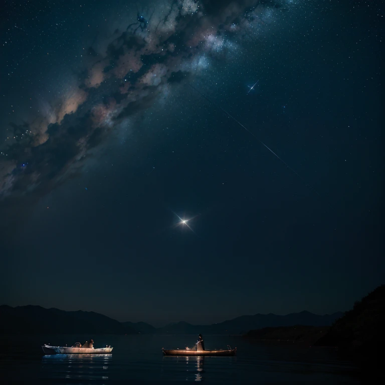 A majestic blue whale gracefully swims among the stars, gazing upon a distant nebula. A serene moment unfolds as a blue whale and its calf share the cosmic expanse, showcasing the beauty of a mother and her young.