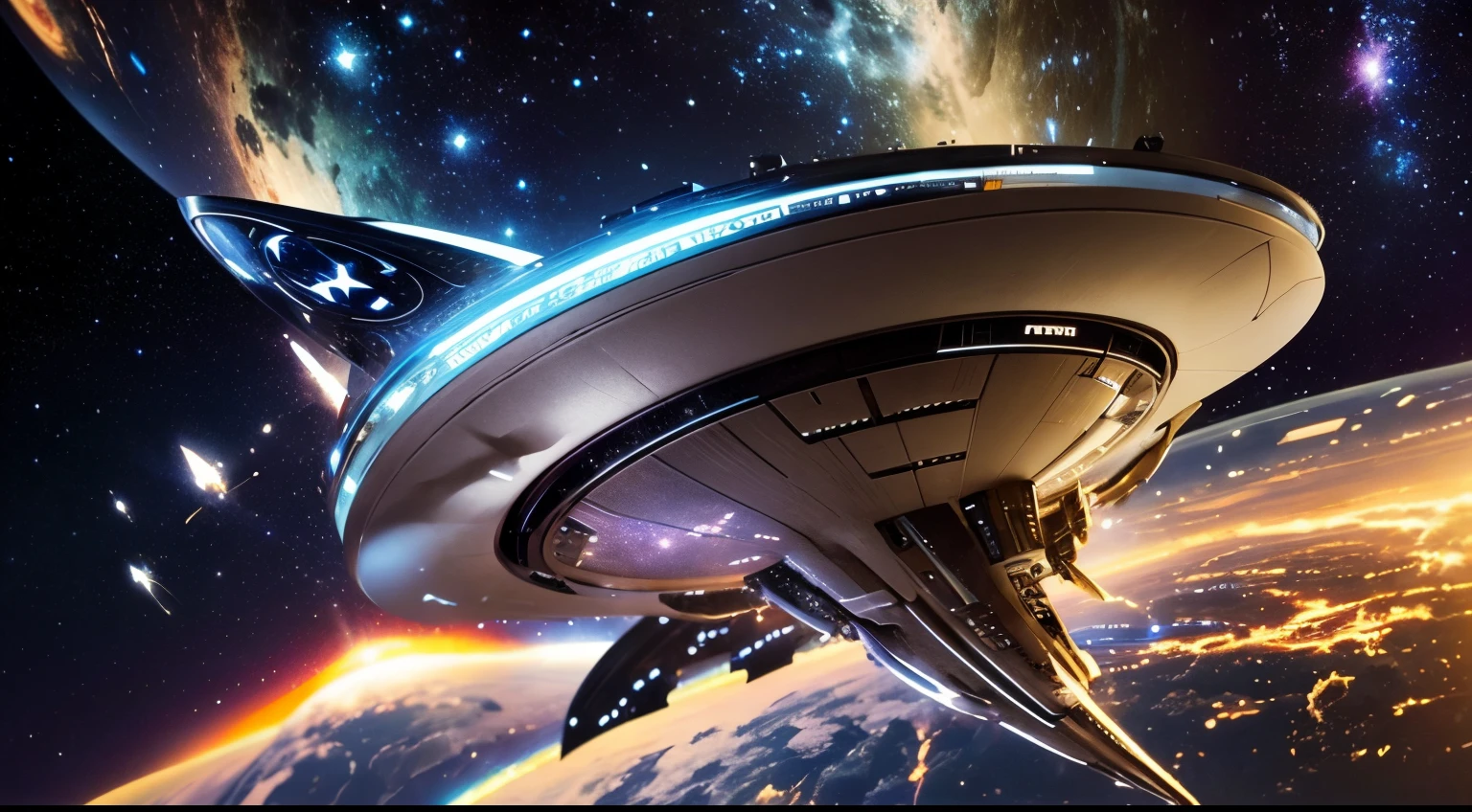 star trek starship enterprise:-1.4, Mexico, surrealistic, ighly detailed,8K、kosmos、Stars of the Galaxy々、The spaceship is depicted so that the whole can be understood.