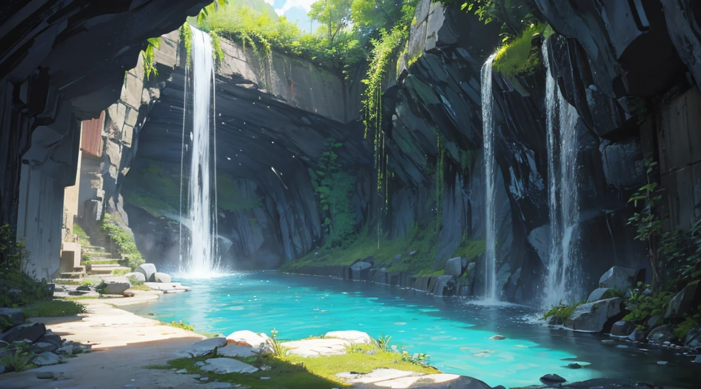 sacred cave, clear water, abandoned shrine