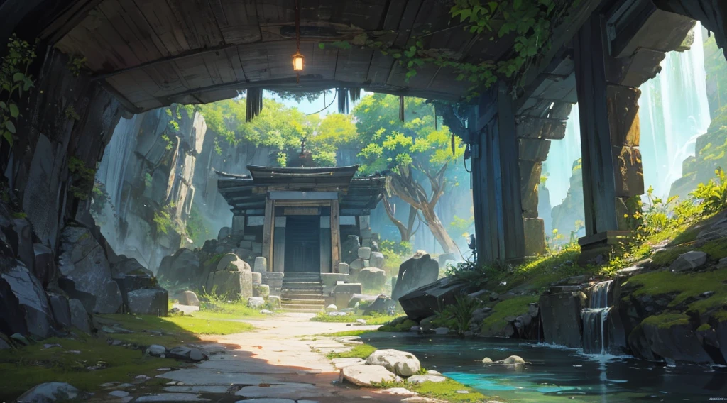 sacred cave, clear water, abandoned shrine