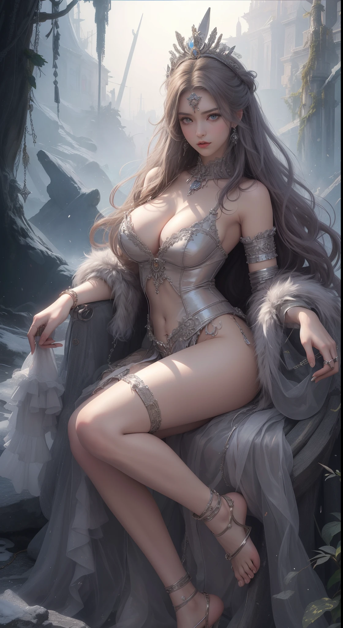 tmasterpiece,Highest image quality,Beautiful full body of a humble sex slave,Clear eyes,Decorated with metal collars and fur garments,metalcollar,The barefoot,handcuff,gender ,Ultra-detailed details,advanced,At the Pixiv Art Station,Break your own power,Luigi,Big breasts exposing cleavage,R-18G