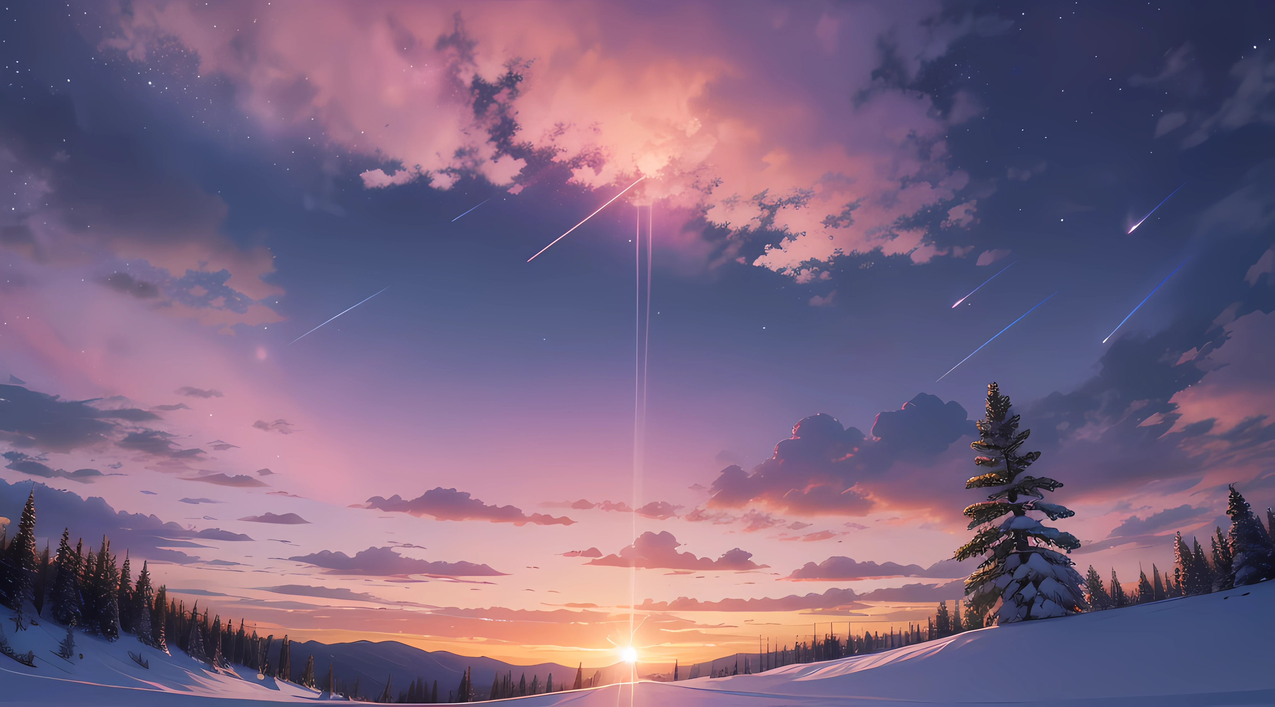 Standing on the mountainside in the pink forest，Look up at the sun at 10 a.m..meter..appearance