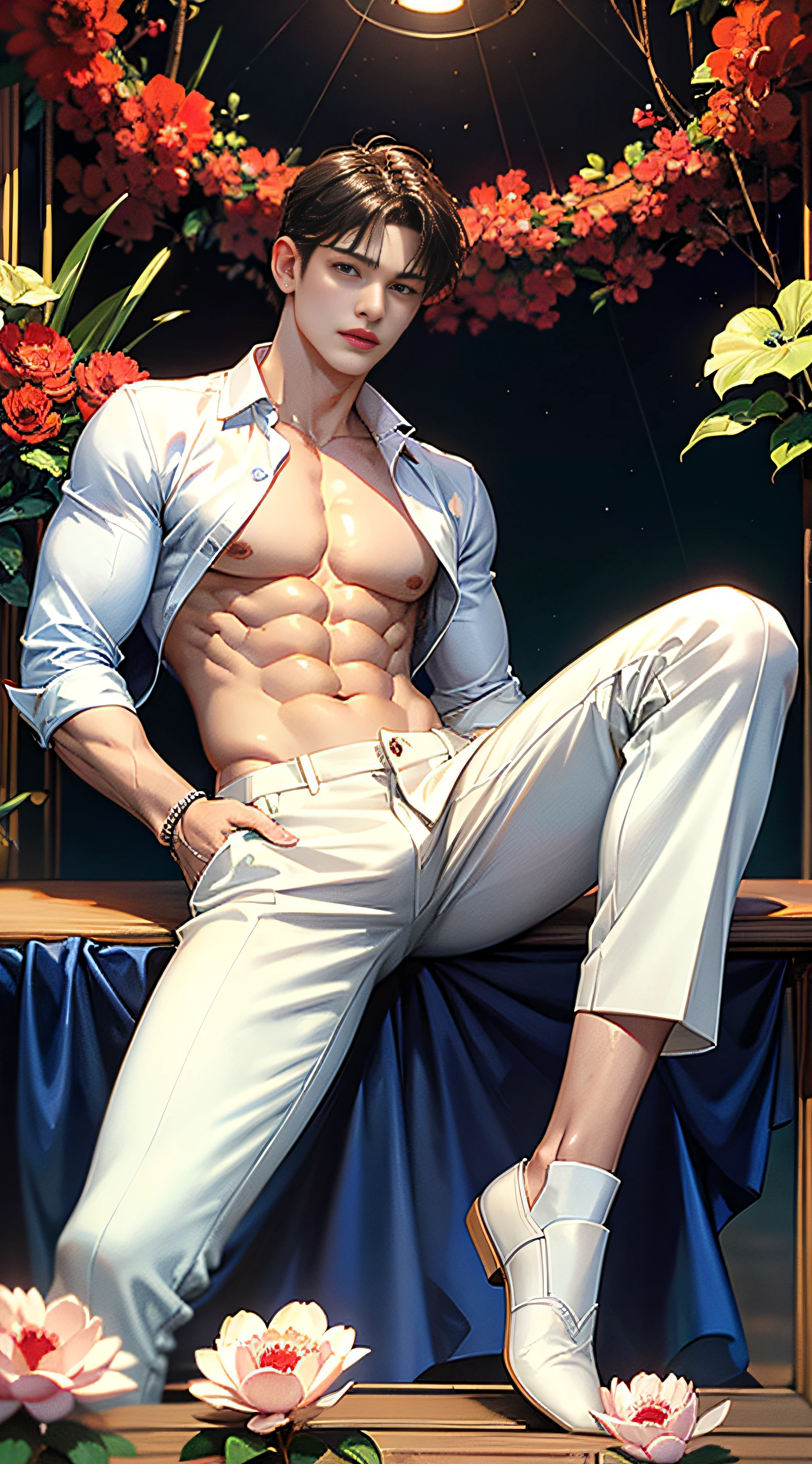 ((best quality)), ((masterpiece)), (detailed), ((best quality)), ((masterpiece)), (detailed), ((best quality)), ((masterpiece)), (detailed), (male), (((a wet handsome man, wearing transparent boxers, with a big dick bulge)))