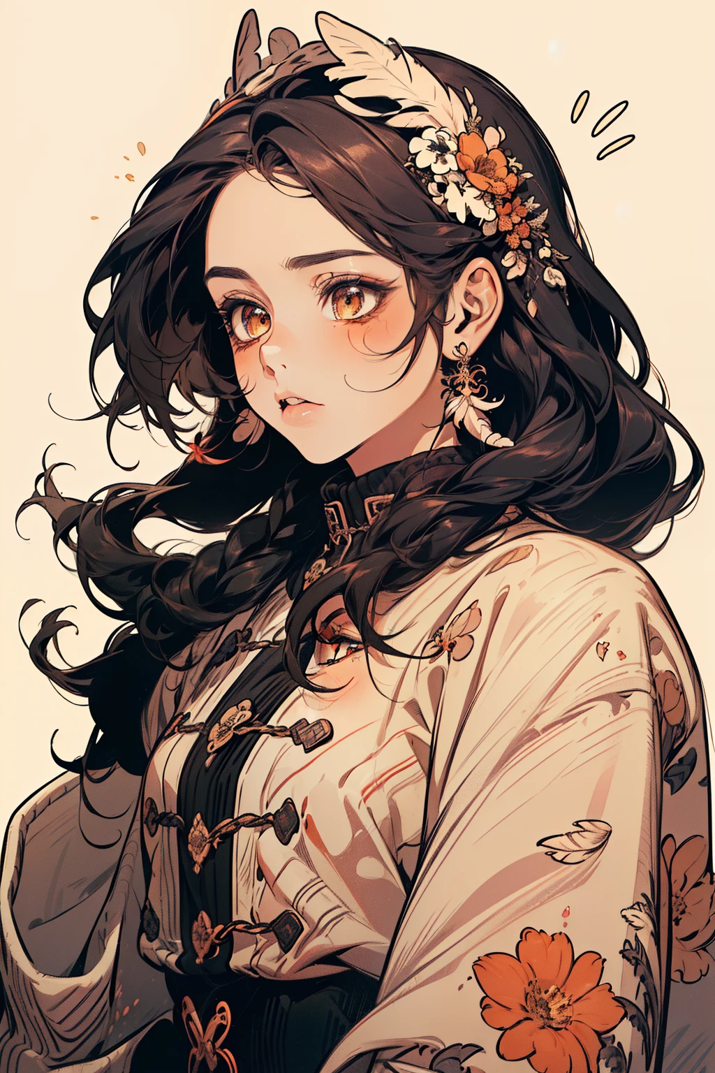 A woman with long hair and a flower in her hair - SeaArt AI