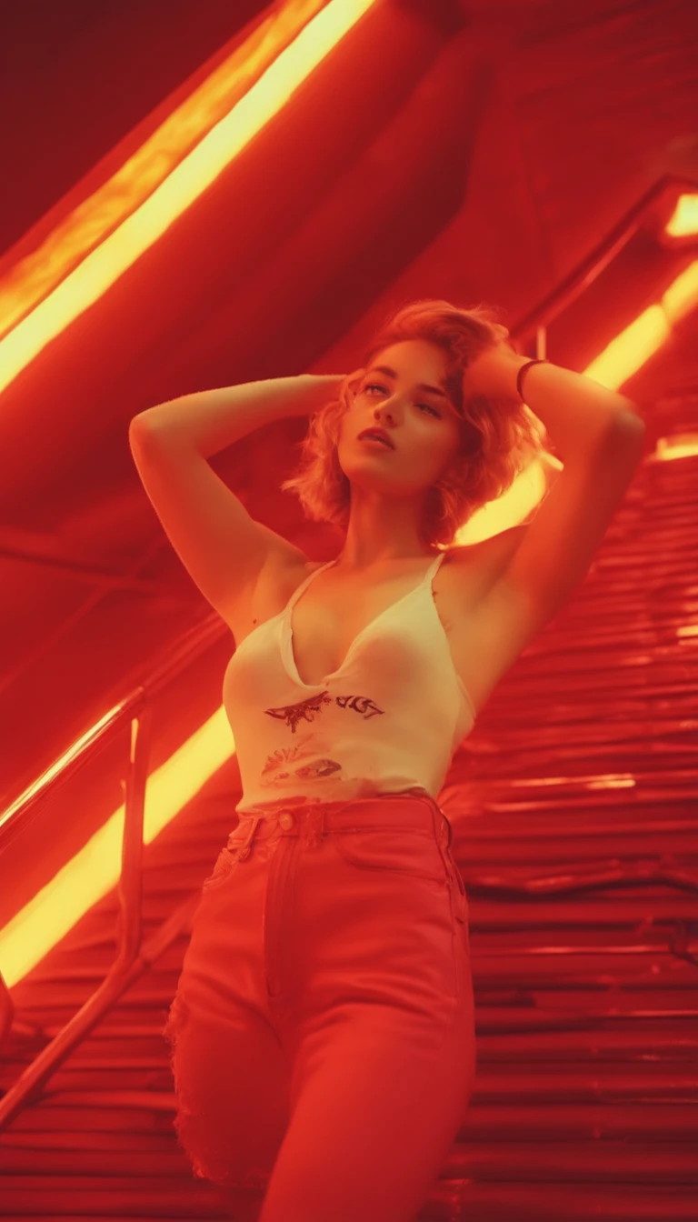 photograph (lofi, og, kodak film) by Brandon Woelfel Ryan McGinley (from below:1.4). 19 year old females models, (((messy short hair:1.3))), slim waist, (((thinspo body:1.6)), deep photo, depth of field, Superia 400, shadows, perfect face and body, dark, nighttime, dark photo, grainy, seductive smirk, american girl, ,photo r3al, wearing a transparent sexyd naughty lingerie full_body, inside an abandoned jailhouse , black and red neon colors in the background, collar bone, slim waist, flat stomach, pubic hair
(((small breasts sitting on a big red leather couch, mist and smoke in the place, wet and soaked,