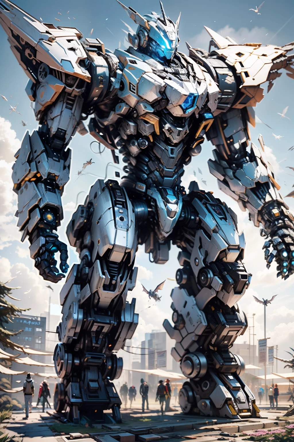 Primer plano del robot, anime robotic mixed with organic, Bajo las estrellas consta de muchos fragmentos de metal, A Dragon Made of Machine Parts, Mecha de anime gigante, Tremendo robot mecha, Mecha de Vitruvio, Escultura de metal, Arte del metal, Robot hecho de piezas de chorro, Pterodactyl wick, Cola de caballo alta, inexpresivo, cinematic lighting, desde abajo, Imagen residual, cubismo, Detalles altos, Altas Resoluciones, Detalles altos, UHD