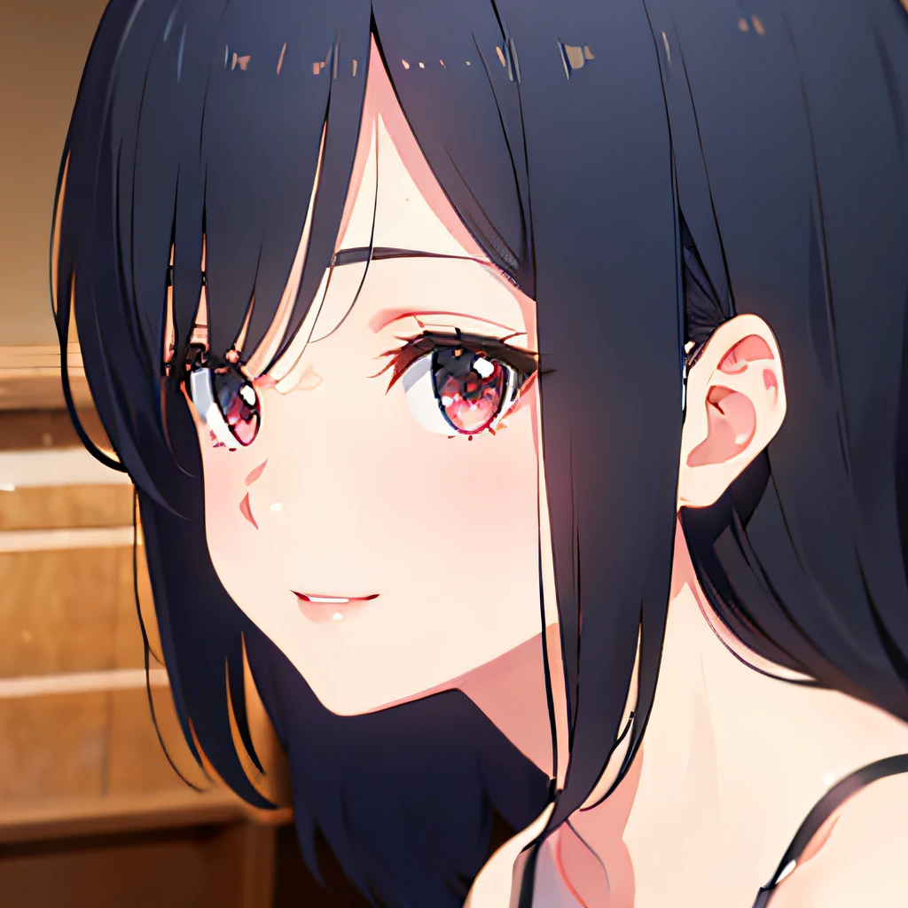 photographrealistic, (masutepiece,Best Quality:1.4),(8K,Raw photo,photographrealistic:1.2), Detailed skin,Detailed face,1girl in,Japanese Idol,Cute face, Black hair,Small breasts, slender, shiny eyes, Smile, BREAK (Side view:0.6), Cute camisole, pastel color