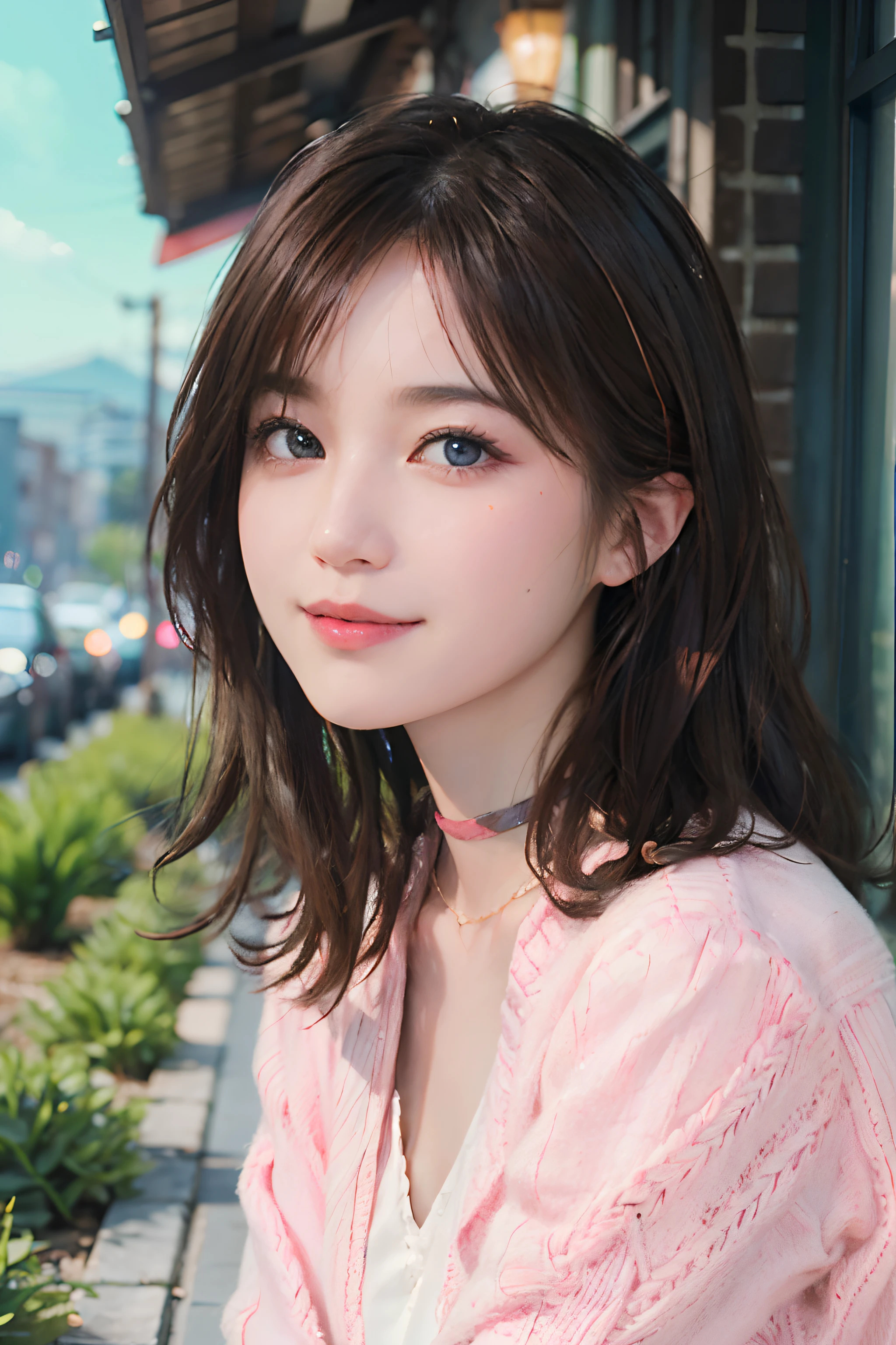 ((top-quality、masterpiece:1.3))、、1 female:2.0、Colossal tits:1.3、Slender body type:1.1、Toned abs、Brown hair、short-cut、Detailed lips、detailedeyes、二重まぶた、blue eyess、wide Shots、(Raw photography、top-quality)、(realisitic、Photorealsitic:1.3)、top-quality、masterpiece、extremely delicate and beautiful、extremely details CG、 absurderes、A smile、Erotic face、frontage、Fours、Slouched、Nokezoru、Strong smile、model poses、Cute side shot of 31 year old +Shy + Gorgeous French-Albanian schoolgirl、god rays、Shot with AFGA Vista 400::2.0 、Photos of the atmosphere in the style of Eric Madigan Heck and Arthur Elgort、Laugh with your mouth wide open:3.0、Long pink hair、red highlights、Hair above one eye、耳Nipple Ring、a choker、Open jacket、Brick wall、doodle、Dim lighting、alleyway、looking at the spectator、 ((Meaning、魅惑的、enticing))、((Daytime background))、((Kochia Field Background))、((Daylight background))、a blond