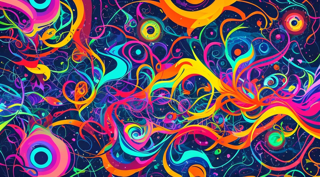 abstract vector art piece that delves into the emotional landscape of living with depression and anxiety. Use shapes, colors, and forms to convey the internal struggles and complexities of these experiences. Explore the juxtaposition of chaos and calmness, perhaps through swirling patterns representing turbulent thoughts, juxtaposed with softer, more subdued elements symbolizing moments of solace