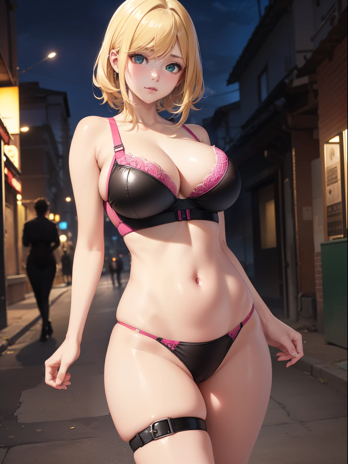 Sports Girl,(((1个Giant Breast Girl))),((animemanga girl，With extremely cute and beautiful blonde hair，walking seductively on the street)),

((((Two twin girls)))),2 sporty twin girls,(2 girls:1.3),((Two anime twins，With extremely cute and beautiful blonde hair，walking seductively on the street)), sexy, twins

(Large breasts:1.4),A sagging breast,(((very light blonde hair:1.35,hair straight,long whitr hair:1.4,Colored inner hair,Ear breathing))),((Heterochromia,Eyes 1 blue,eyes 2 green,perfect  eyes,upturned eyes:1.3,美丽细致的眼睛,Delicate and beautiful eyes:1,There is a big bright spot on the eye:1.2)),((fat)),(((Glow skin:1.5,Brightens skin: 1.5,The skin is tanned,Glossy glossy skin,The skin is very radiant,shining body,plastic glitter skin,Exaggerated glowing skin))),(spider lower abdomen,Willow waist,Wide hips,Sporty body,inflatable legs,Delicate and delicate fingers,Detailed body,detailed arms,Human hands,Detailed hands),

cute big breasts,Debauchery,Tempting,pornographic,(((NSFW))),

Absolute opportunity,Clothing that exposes,show skin,((((underbust)))),((Magenta sports bra,Sport tong,Visible thong straps)),(Wear sportswear:1.3,track suit,Half-naked,The clothes are little,),(detailed outfits,Meticulous clothes),

(dynamicposes:1.0),Embarrassing,at centre,Scale to fit the dimensions,the rule of thirds,

Outdoor activities,((nighttime scene)),(Cyberpunk night street background: 1.5,Gloomy sky,alleys,lonely alley,Thick clouds,detailedbackground:1.25),

(Best quality at best),(A high resolution),(Focus sharp),(ultra - detailed),(The is very detailed),(extremely high quality artwork),8K_the wallpaper,(Extremely detailed CG 8k),(Very beautiful 8K CG),((Super super detailed perfect work)),flawless perfection,(((tmasterpiece))),illustratio,vivd colour,(iintricate),hight contrast,Selective lighting,double contact,HighDynamicRange (HighDynamicRange),Post-processing,The background is blurred out,