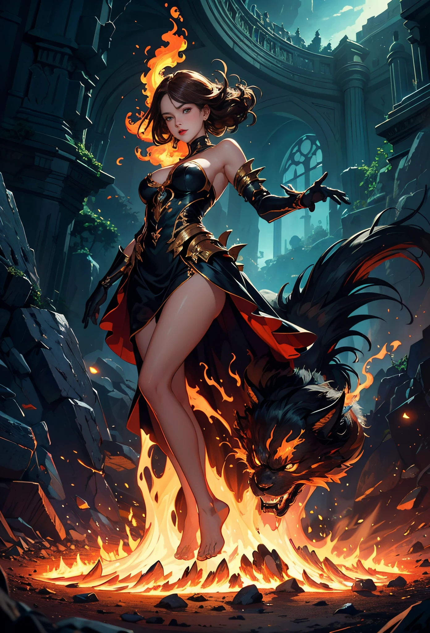 (Masterpiece, High quality, Best quality, offcial art, Beauty and aesthetics:1.2),(theelementoffire:1.4),（1 young woman：1.6）,Composed of fire elements，Highly realistic,posing elegantly,Transparency,Sci-fi lighting effects,dress,Flame,hoang lap，climaxing，，brown  hair，best qualtiy，tmasterpiece，（realisticlying：1.4），RAW photos，vibrant with colors，Flow and movement。salama，hilltop，Great giants，Sexy gesture，Barefoot，without wearing shoes，Deep background，Fantastic and incredible，Epic composition，(Complicated details，Hyper-detailing:1.2)，art  stations，（tmasterpiece，best qualtiy）surrealism, shadowing, anaglyph, stereograms, angle of view, Cinematic lighting, 8K, Super detail, ccurate, Best quality, A high resolution, Award-Awarded, Anatomically correct，correct faces，delicated face，plump，