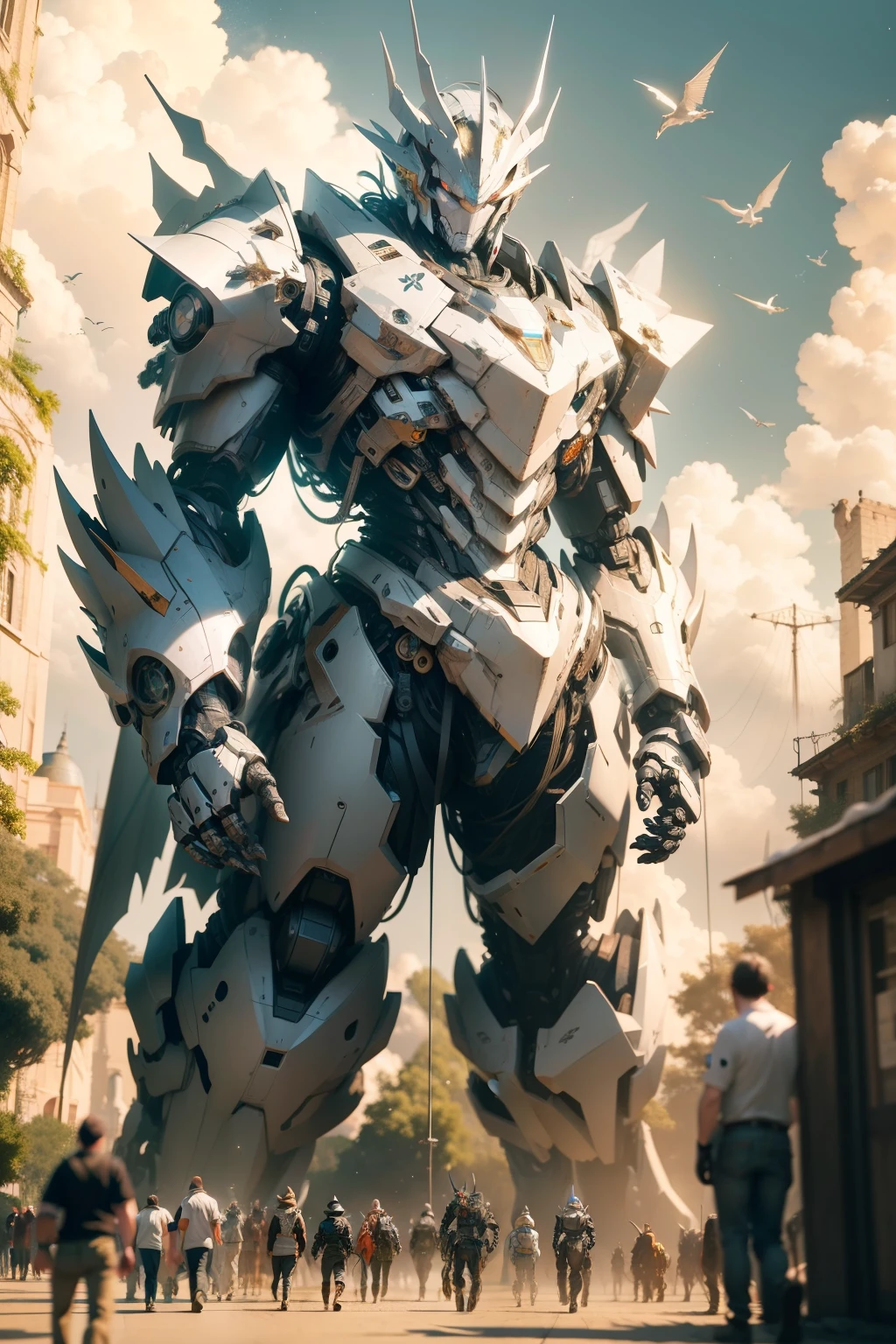 Primer plano del robot, anime robotic mixed with organic, Bajo las estrellas consta de muchos fragmentos de metal, A Dragon Made of Machine Parts, Mecha de anime gigante, Tremendo robot mecha, Mecha de Vitruvio, Escultura de metal, Arte del metal, Robot hecho de piezas de chorro, Pterodactyl wick, Cola de caballo alta, inexpresivo, cinematic lighting, desde abajo, Imagen residual, cubismo, Detalles altos, Altas Resoluciones, Detalles altos, UHD