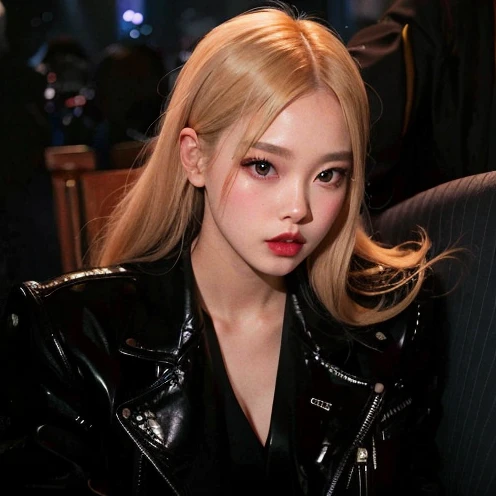 Araffe woman with long blonde hair and red lipstick sitting on a chair, Retrato de Jossi de Blackpink, Parque Roseanne de Blackpink, Jossi de Blackpink, Retrato Jisoo Blackpink, Jisoo de Blackpink, Jisoo de Blackpink, Sun Yunjoo, JIA, Jinyoung Shin, Lalisa Manoban de Blackpink, Capturado con Canon EOS R 6, Cl