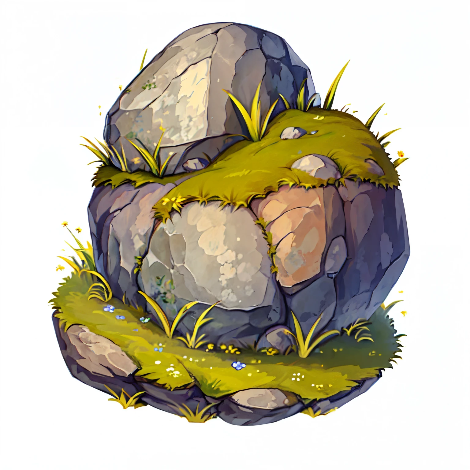 icon of grassy rock,grass and flowers at top, white background, gradient background,