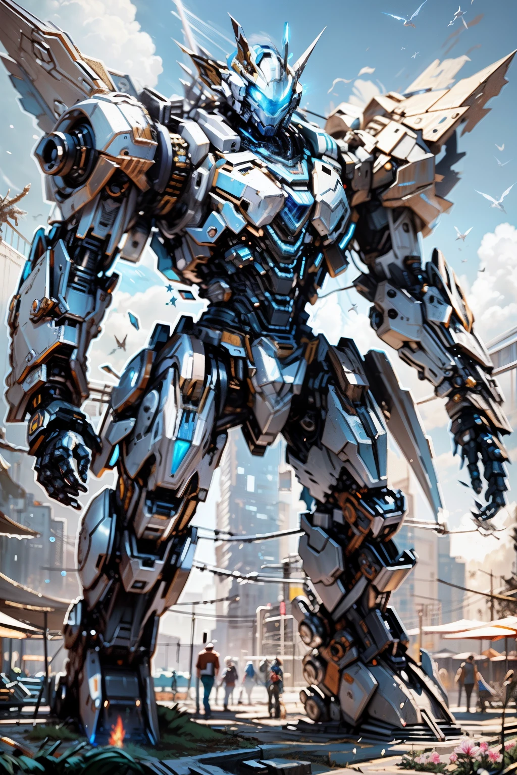 Primer plano del robot, anime robotic mixed with organic, Bajo las estrellas consta de muchos fragmentos de metal, A Dragon Made of Machine Parts, Mecha de anime gigante, Tremendo robot mecha, Mecha de Vitruvio, Escultura de metal, Arte del metal, Robot hecho de piezas de chorro, Pterodactyl wick, Cola de caballo alta, inexpresivo, cinematic lighting, desde abajo, Imagen residual, cubismo, Detalles altos, Altas Resoluciones, Detalles altos, UHD