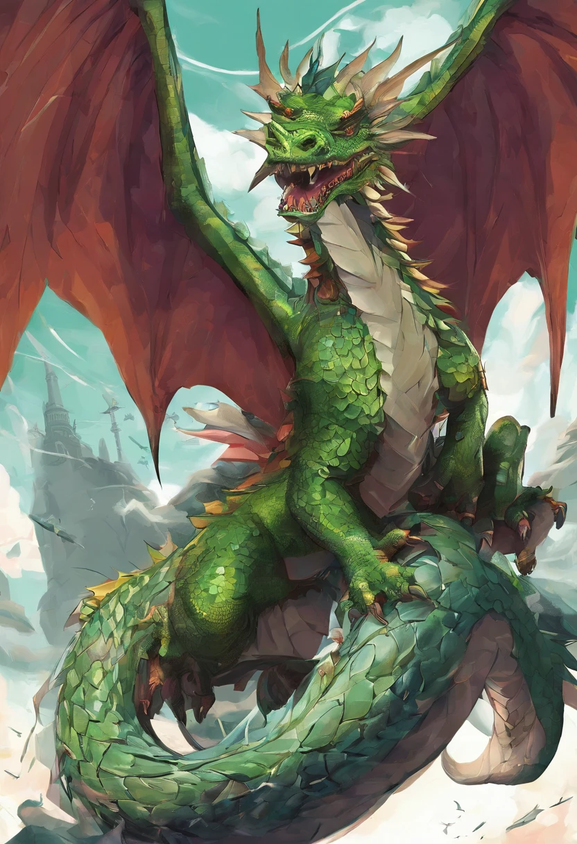 A green dragon，No wings，hovering sky，Lightning，（entangled lightning：1.2），（Hyper Real，hyper-detailing，high qulity，hyper HD，tmasterpiece：1.3）