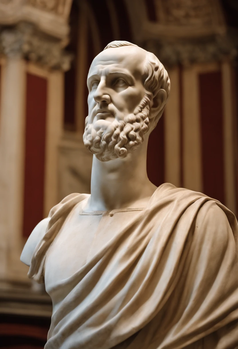 A photo of Cicero engrossed in deep conversation with a fellow statesman, gesturing emphatically as they discuss matters of political importance.,Roman Republic,Marcus Tullius Cicero has a slender and tall build with a prominent forehead and high hairline. He has a long, thin face, a straight nose and a sharp chin. He has expressive and animated facial expressions. Meticulous in his appearance. Often wears a Roman Toga. He pays attention to his hair and beard. , male