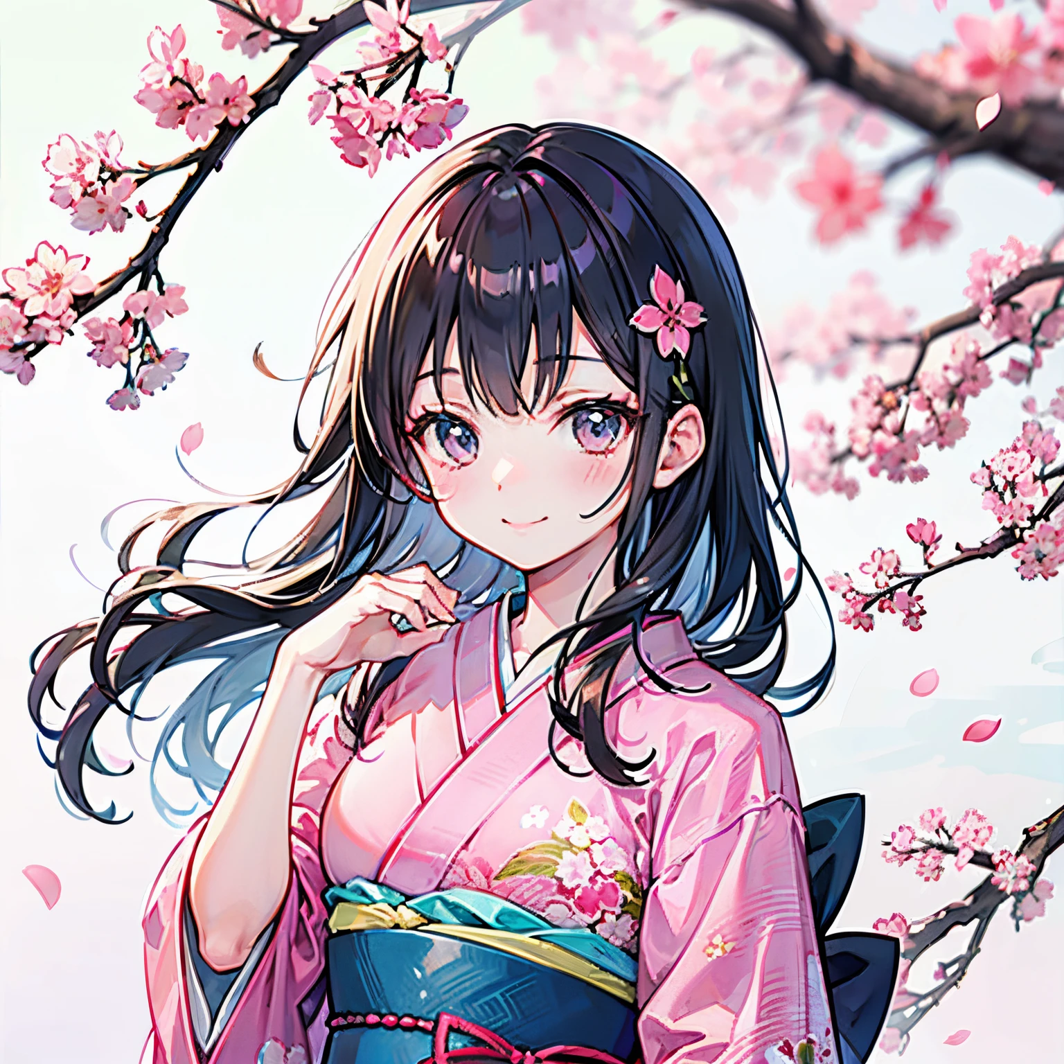 The cherry tree Cherry blossoms are falling s girl kimono kawaii faces Cute smile