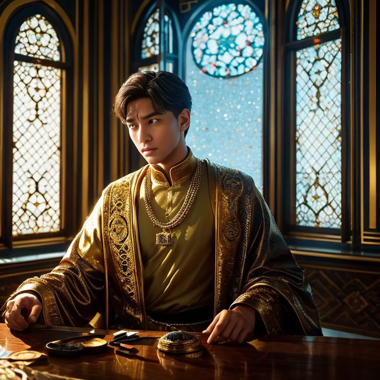 Roman Emperor Constantine the Great、Or its modern version, the world ruler of light and shadow.、While building a glittering jewelery and watch business empire in Istanbul.、On the surface, he is known as a gentle and charming young man.。Integration of light and darkness。That lion-like gaze、It exudes an atmosphere of friendliness and danger at the same time.、his presence attracts those around him。 his wife is a lovely woman who knows nothing、he cherishes that pure love。truth、faithful、cordial、He has kindness、Supported by colleagues and friends as a trusted company。however、Behind that kindness、Hiding a tough and ruthless side when needed.。 he is the one who stands in his way、betrayer、And there is no mercy towards rivals.。If it falls into your hands、His cold and harsh judgment、His business empire never wavers。his control is、Good and evil、A perfect balance between grace and ruthlessness、people around him々I respect him even though I fear him.。masterpiece。top-quality。God's work。digitalart。The ultra -The high-definition。ultra-detailliert。super elaborate。flawless。Art created by a genius。God's skill。heavenly beauty。Super beautiful。Outstanding works。A masterpiece。A masterpiece。supreme work。A timeless classic。eternity。nostalgic。new。Saudade。longing and hope。Transcendent。