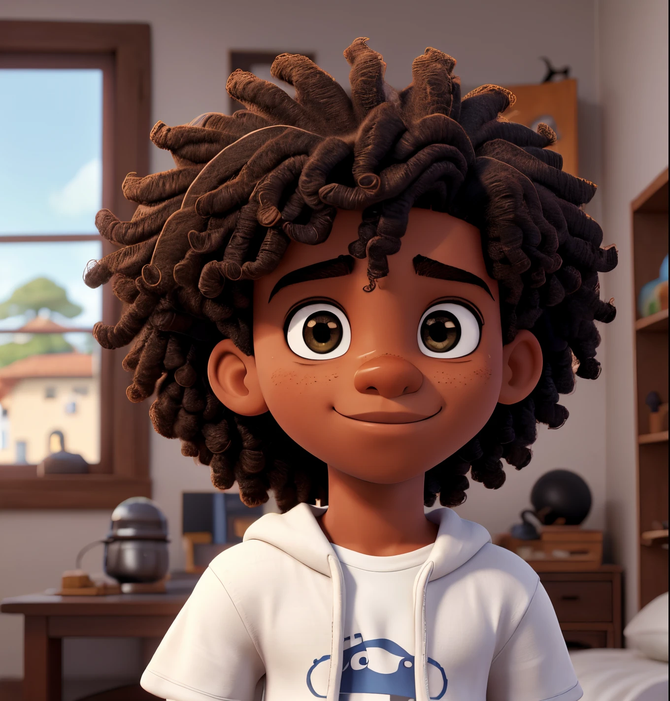 um menino, 3rd year.o menino, afro-americano, Vista frontal sentado na cama, Looking at camera, cabelos pretos, Foto RAW,((Camisa Preta:1.2)), ((retrato)),Afro-descendente, Use uma boina, cabelo estilo militar, Slim and slightly athletic body, Wear basic clothes, Homem de 18 anos, olhos castanhos, olhos perfeitos, ((fundo branco:1.2)), studio lighting, alta qualidade, filmic grain, Fujifilm XT3, Centralizado