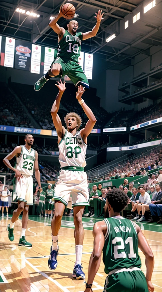 Larry Bird, Buzzer Beater, with Indiana state, in the heavens, on a Boston Celtics court, with Kobe Bryant clapping from a distance