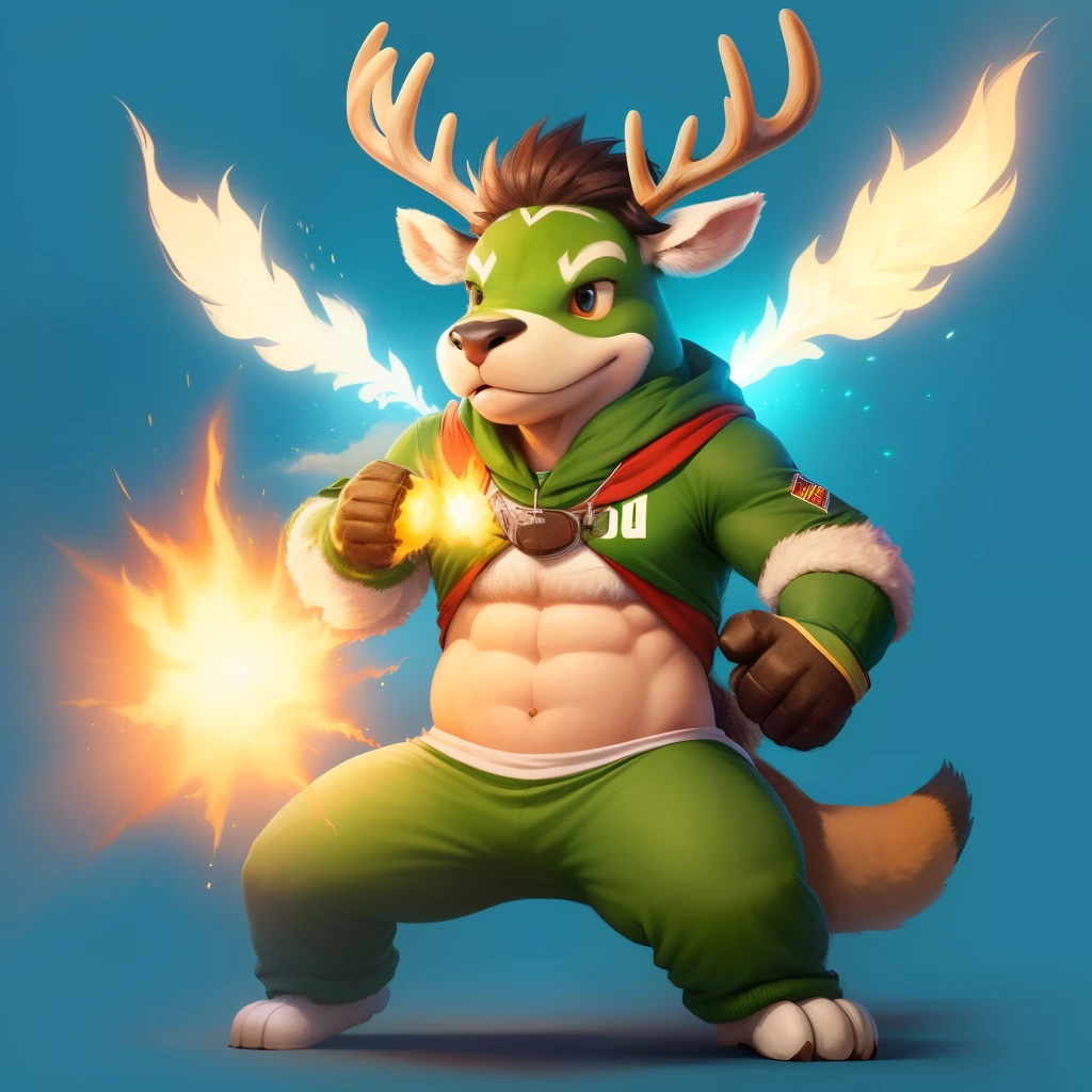 tough buff anthropomorphic college mascot deer blasting farts out of butt