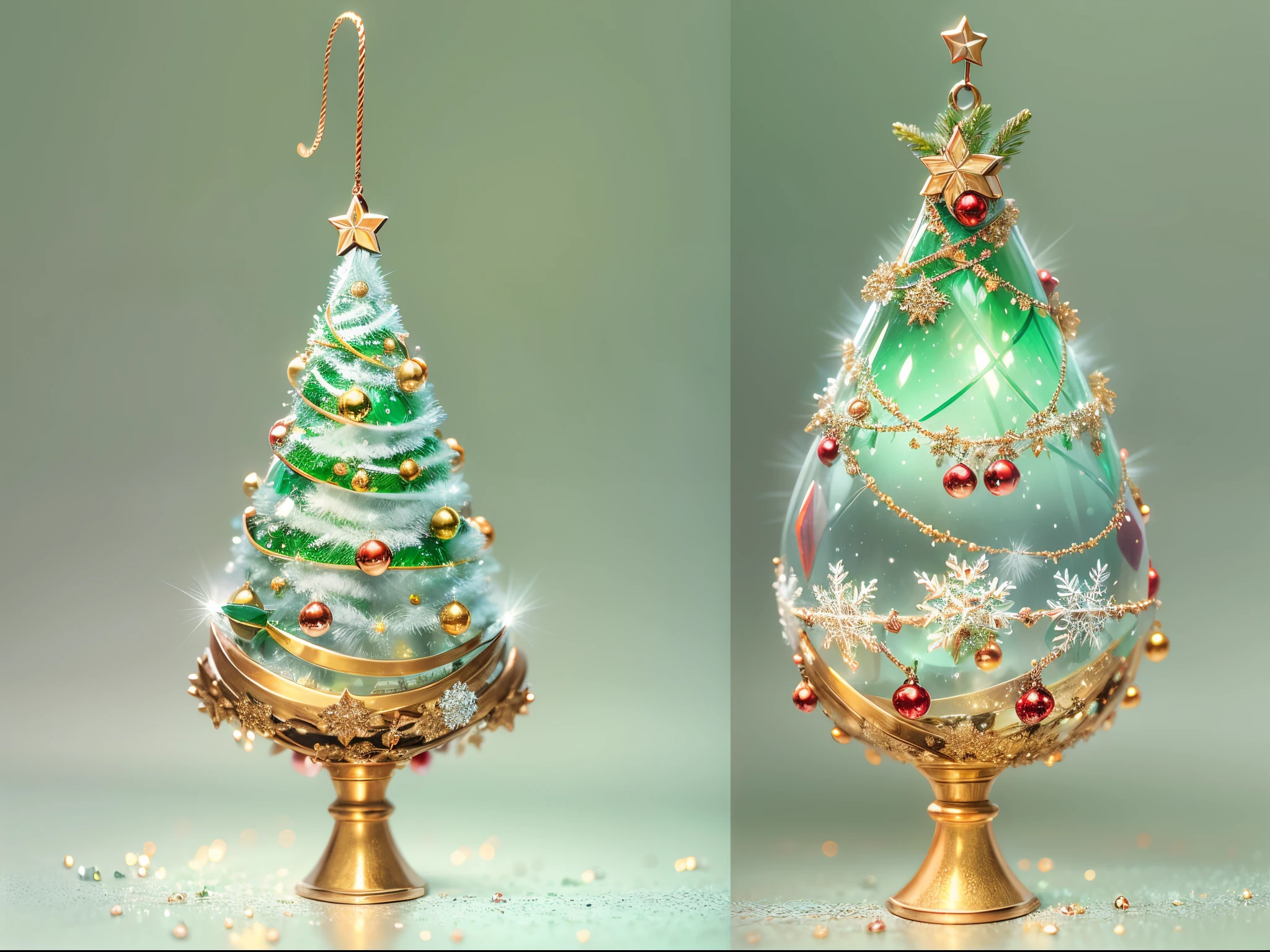 Solo glass realistic Christmas tree decoration, shiny glass surface, exquisite detailing, Intricate patterns, vibrant with colors, beautiful reflexions, Handmade masterpiece, Exquisite craftsmanship, Complex design, Sparkling, Elegant, festive atmosphere, Traditional symbols, hanging from a tree, Capture the light, Add a touch of charm, festive decorations, Heirloom quality, semi transparent, glowing with warmth, sparkling joy, Delicate glass, crystal-clear, Sparkling, Reflects ambient light, Fragile beauty, Capture the magic of the season, Sparkle like a gem, bring joy and joy, Glass processing is difficult, Exquisite resort atmosphere, Convey the Christmas spirit. (Best quality, A high resolution, actual, vibrant with colors, Studio Lightning), festive, cheerful, magical, vacation, christmas.