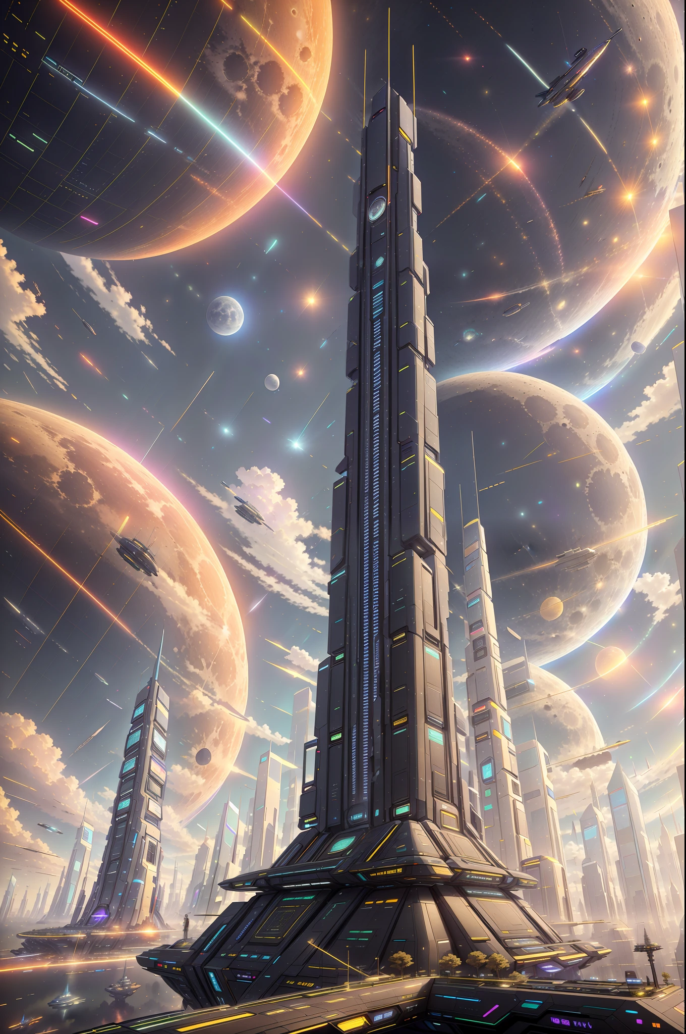 utopia,View of futuristic city with futuristic sky and moon,Arstation and Beeple Highly,Greg Beeple,Beeple style,Artem Demura Beeple,Beeple Daily Art,Beeple artwork,Beeple art,Beeple and Tim Hildebrandt