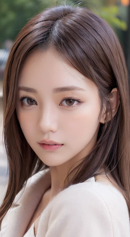 1womanl, (up of face:2.0), light brown hair, Blunt bangs, hair behind ear, hair over shoulder, Long hair, Ultra Fine Face, Thin face, Delicate lips, (beautidful eyes:1.5), thin blush, eyes are light brown,View here, Ultra-thin hands, Ultra-fine fingers, best ratio four finger and one thumb, white longcoat, muffler ,Port Area ,One-person viewpoint,  8K, masutepiece, nffsw, Super Detail, High quality, Best Quality, hight resolution,