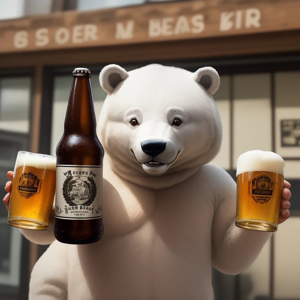 white bear,Beer in the right hand