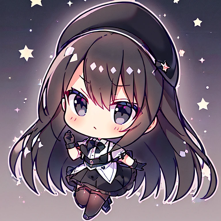(masterpiece, best quality:1.2),illustration,8k,hd,1girl,solo,upper body,(portrait:1.2),white_headwear,black_thighhighs,black_gloves,long_hair,large_breasts,hat,smile,gloves,fur_trim,long_sleeves,blush,cleavage,coat,fur-trimmed_coat,purple_eyes,white_coat,fang,bangs,one_side_up,star_\(symbol\),black_hair,wide_sleeves,black_bow,bow,white_dress,hair_bow,dress,jacket,<lora:Pamiat(azur)>,