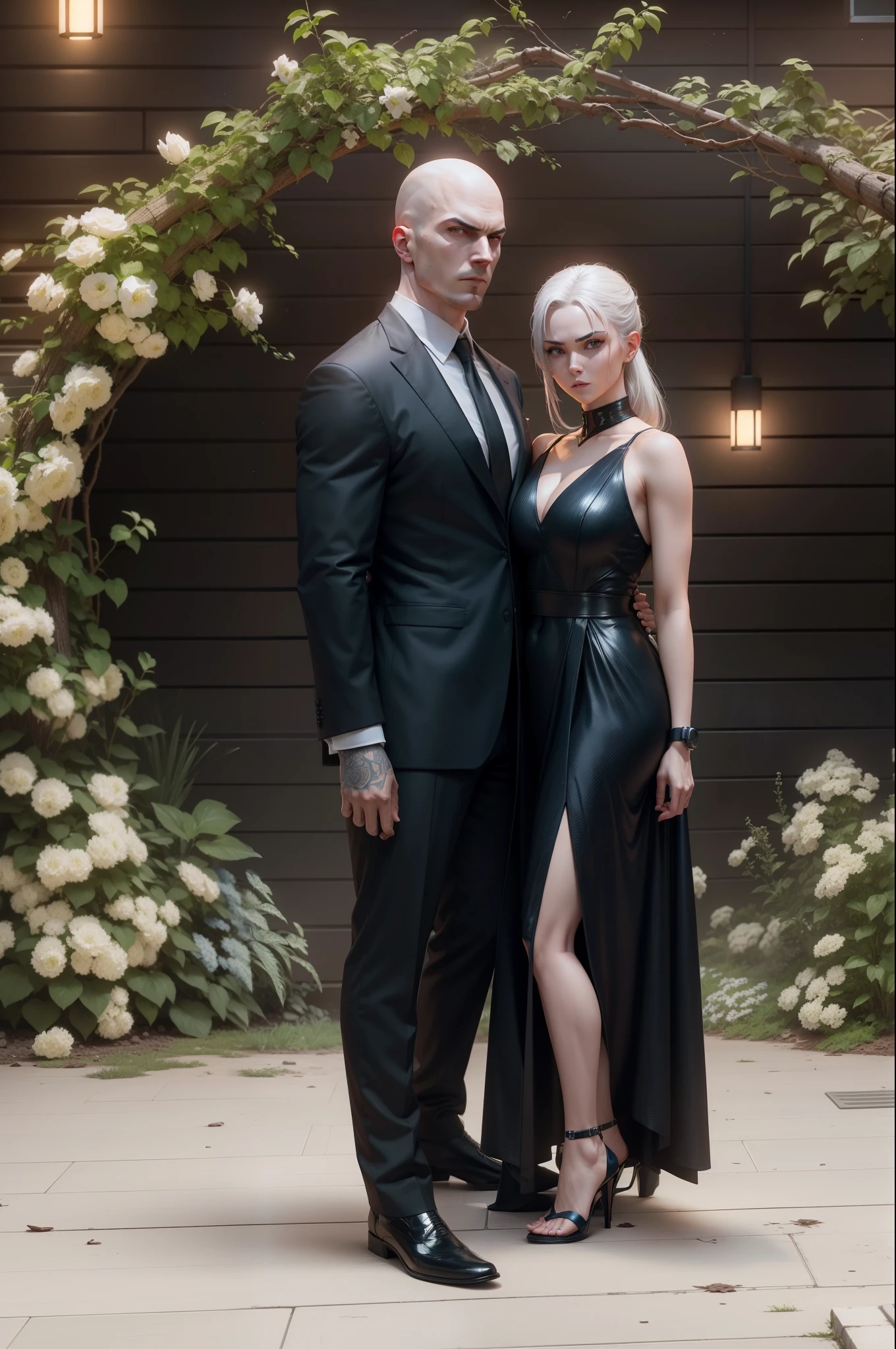 Hitman and assassin, agents on an exciting mission, matrix background blur neon glow light effects realistic night vision huge architecture combination of red and blue light, Detailed skin and face, 8K UHD Graphics, Ray tracing Nvidia RTX 4090