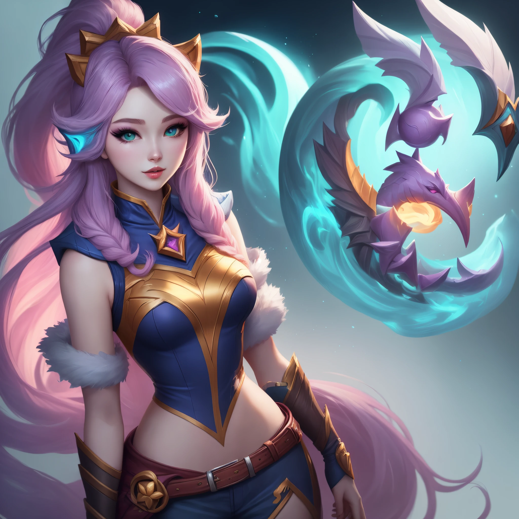 Top lane League of Legends champion, human, coquette aesthetic, pastel color palette.