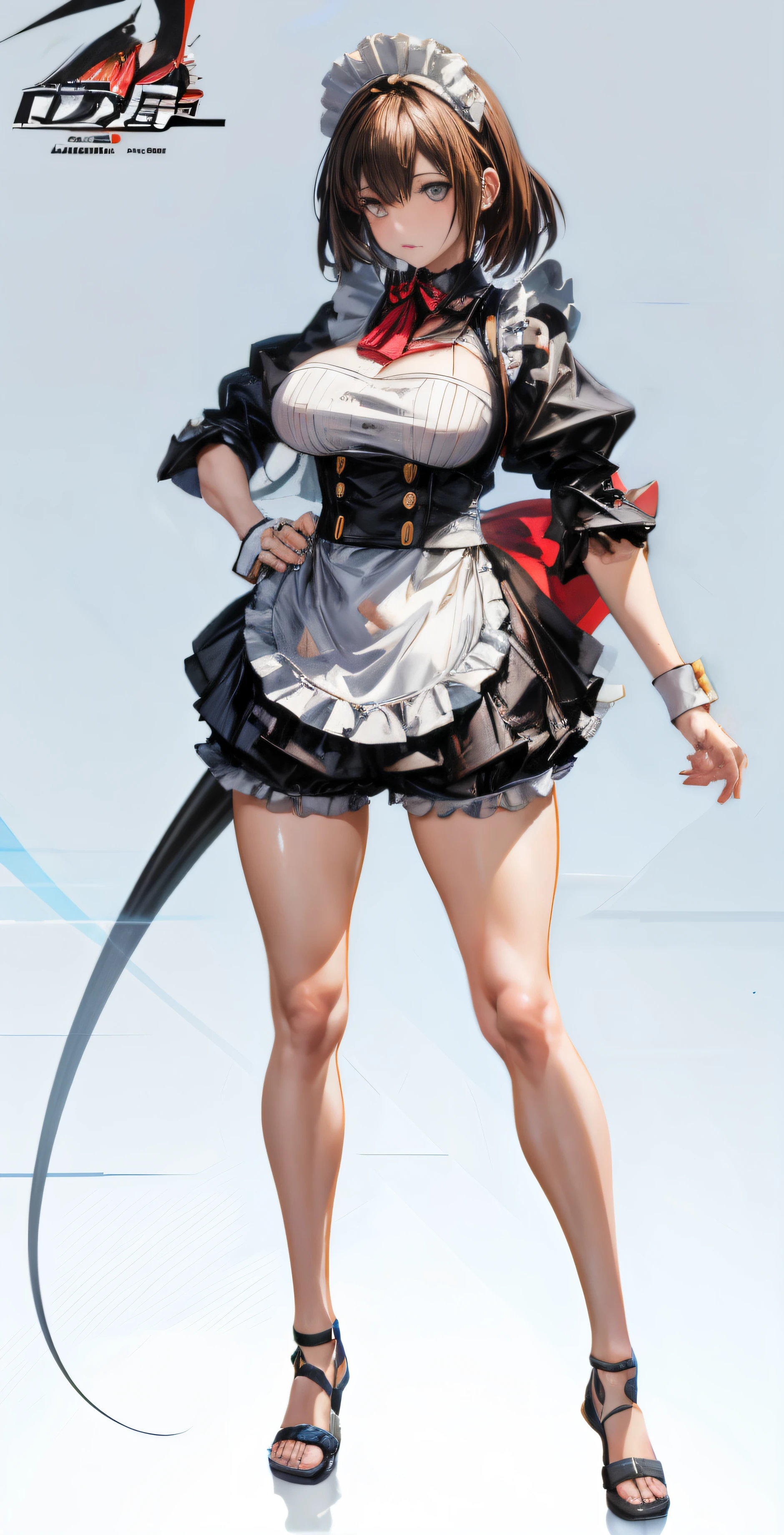 full body detailing, Full body figures, short full body portrait!, Anime style 3D, The protagonist, full-body portraits, Anime style characters, A single character full body, unrealistic character concept, Produced by Anime Painter Studio, A female character, fully body photo,Colossal tits,Brunette girl in maid outfit