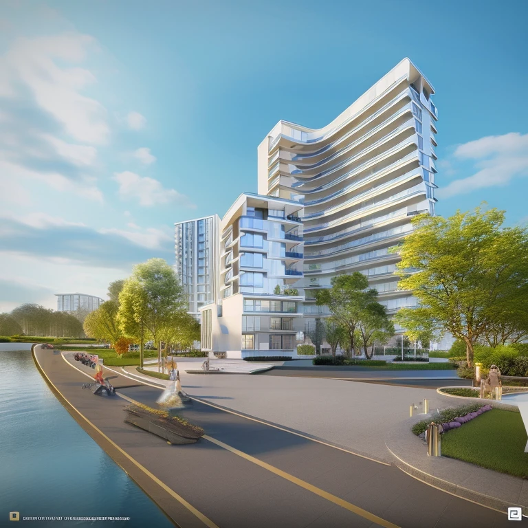 rendering of a large cream color building next to a river, realistic render, architectural visualization, photorealistic rendering, rendering of checkmate, mantra rendering, architectural rendering, architectural 3 d render, architectural render, building along a river, architecture render, cg rendering, arnold rendering, realistic rendering