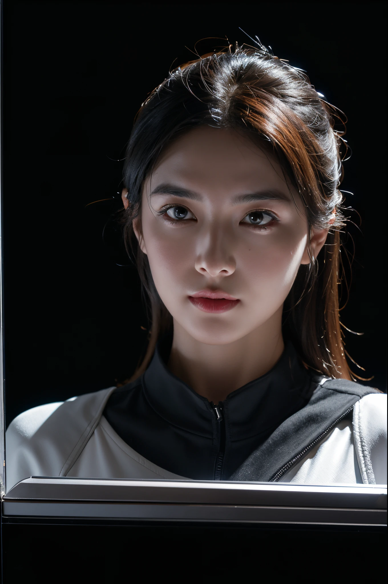 ((Best quality)), ((masterpiece)), (highly detailed:1.3), 3D,full body portrait,rfktr_technotrex, beautiful cyberpunk woman,(wearing head-mounted display that is chunky and hi-tech with neon lights:1.2),wearring a cape,computer hacking,computer terminals,soft glow from neon lights,micro-electronics,computer servers, LCD screens, fibre optic cables, corporate logos,vibrant colours,HDR (High Dynamic Range),Ray Tracing,NVIDIA RTX,Super-Resolution,Unreal 5,Subsurface scattering,PBR Texturing,Post-processing,Anisotropic Filtering,Depth-of-field,Maximum clarity and sharpness,Multi-layered textures,Albedo and Specular maps,Surface shading,Accurate simulation of light-material interaction,Perfect proportions,Octane Render,Two-tone lighting,Low ISO,White balance,Rule of thirds,Wide aperature,8K RAW,Efficient Sub-Pixel,sub-pixel convolution,luminescent particles,light scattering,Tyndall effect