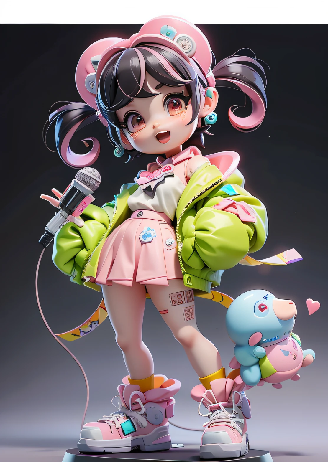 Close up of statue of girl holding microphone, Rendering of a cute 3D anime girl, Popular topics on cgstation, Cute 3d rendering, 3D rendered figure art 8K, Anime style 3D, 3D character art, 3D characters, 3d character, gas station trends, candypunk character design, E-girls, E-girls