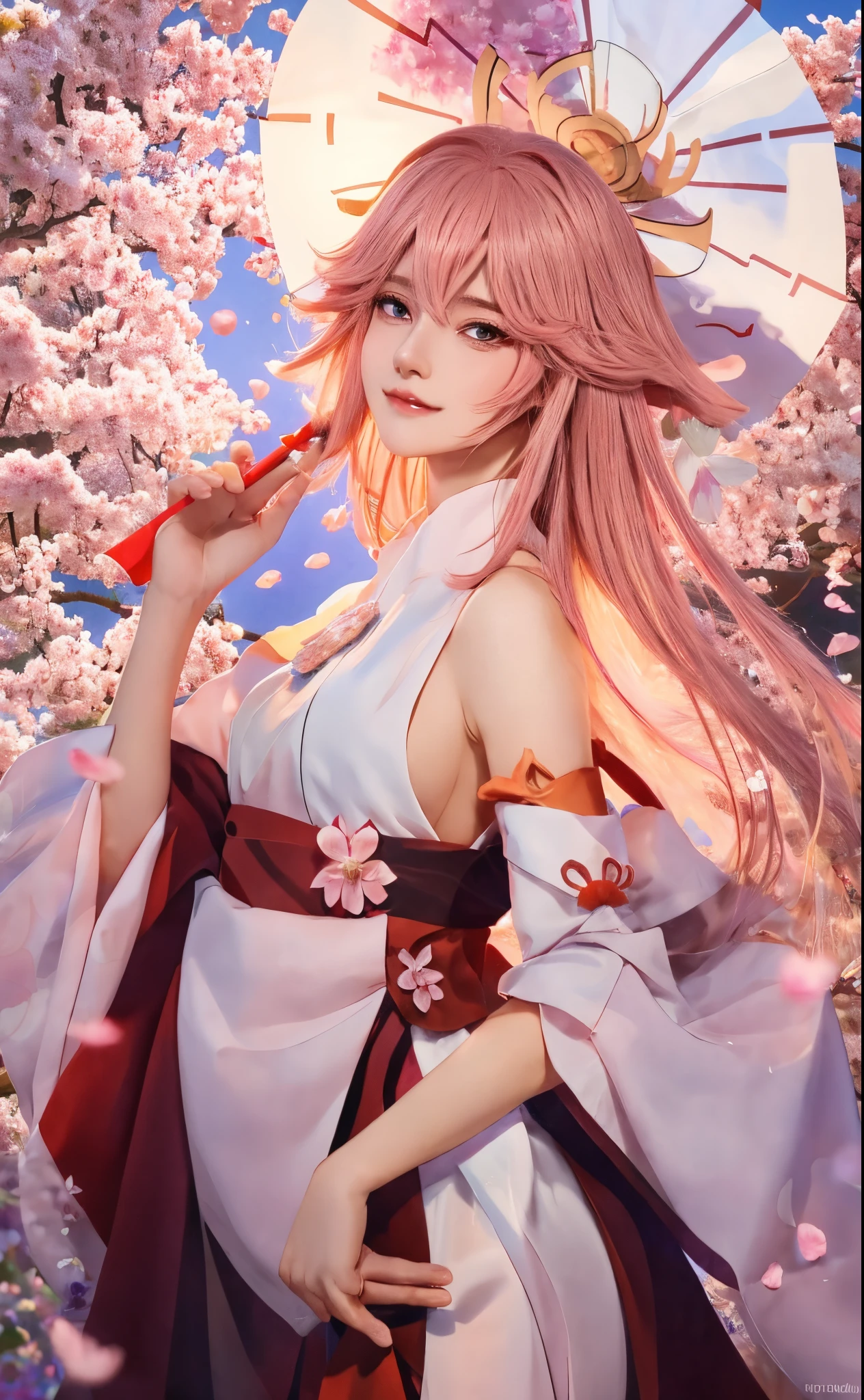 Anime manga girl,pink hair and black umbrella,Wear pink and white, onmyoji detailed art, best anime 4k konachan wallpapers, Sakura petals surround her, sakura haruno, Starting from the night of the ark, onmyoji, flowing sakura-colored silk, onmyoji portrait, Detailed anime artwork, 《First God》Ke Qingyu, beautiful anime artwork