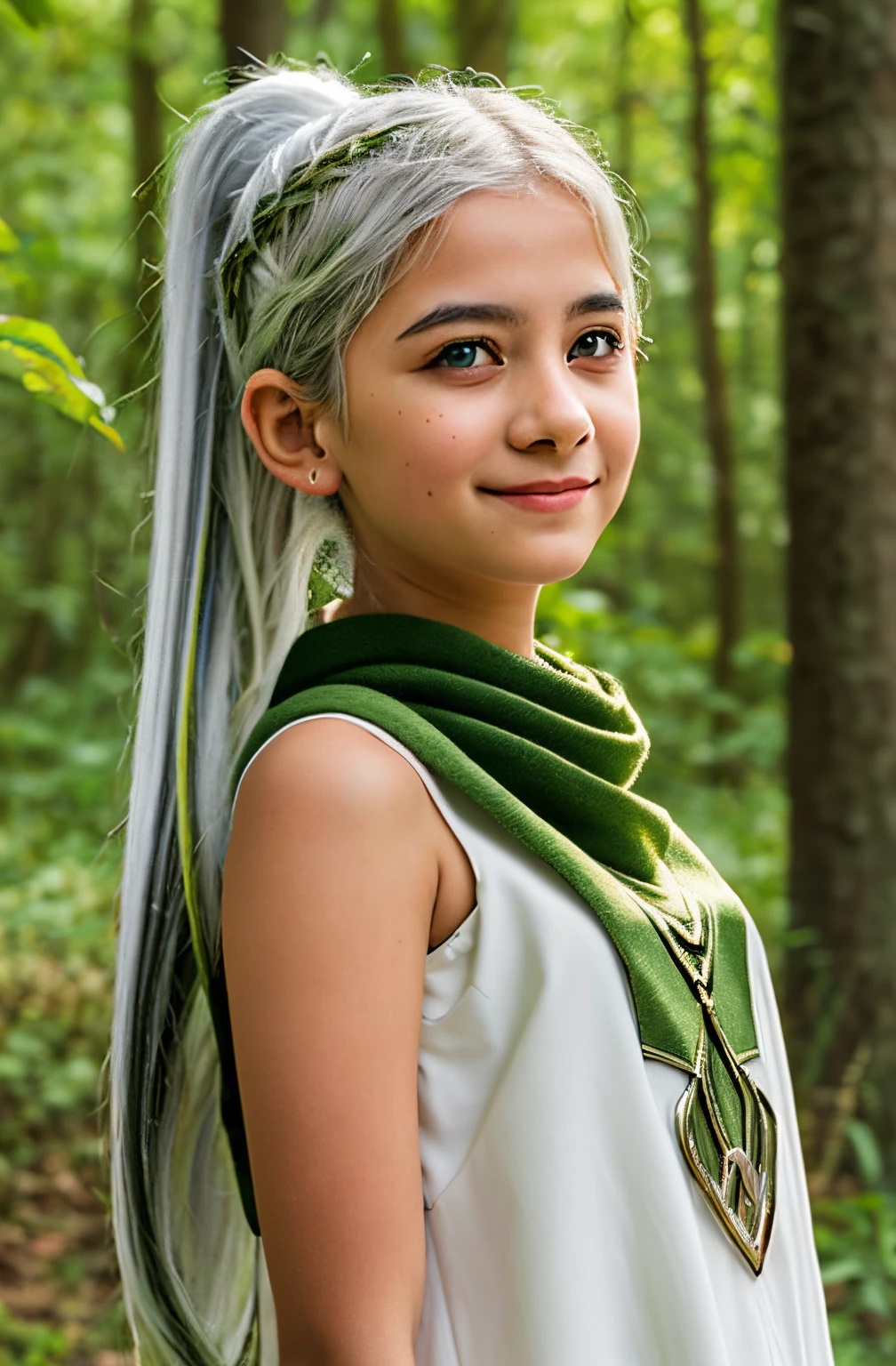 8k, hd, dark green wool scarf, fluffy big scarf, wrapped around neck, wrapped around shoulder, middle eastern motive, high details image, ultra high quality, inpainting, image fix, olive skin
