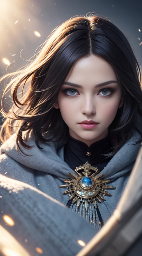 (skin indentation:1.5), realisticlying, realisticlying, (Masterpiece:1.5), concept-art, intricately details, highly detailed, realisticlying, rendering by octane, 8K, unreal-engine, dynamicposes, Best quality at best, A high resolution, (photorealiscic face:1.1), (Hyper-realistic:1.1), ((full_Body)), perfect eyes,(shiny skins:1.2), (((Hairstyles))), (((perfect hand))), (very highly detailed background), ((Dynamic background) ), ((whirlwinds)), (llight rays), ((1girll)), is wearing casock, (((Flowing cloak))), ((Detailed eyes, High quality eyes, High quality face)), (Extremely complex robes, Magic robes), short detailed hair, Cast lightning, eletric, Spin ice and snow, Radiant force, Water, smog, magia, ((Dramatic)), Epic, battlefiled, depth of fields, Background bokeh, 4K, gotik, ashes, Particle,Wide range view,long shot