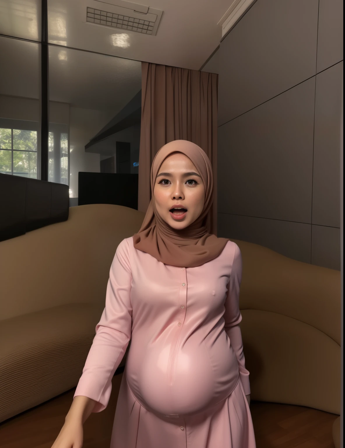 PREGNANT HIJAB MALAY GIRL,, IMF as a good Guy, TECHNOLGY, AI, futuristic, blockchain, International Monetary Fund, (MATRIX WORLD), ((look In front  at the camera and open your mouth)).