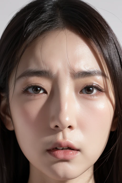 70 generations A Japanese Lady face before sneezing Face Up Tired face slender Open mouth Rectangular image irate saddened