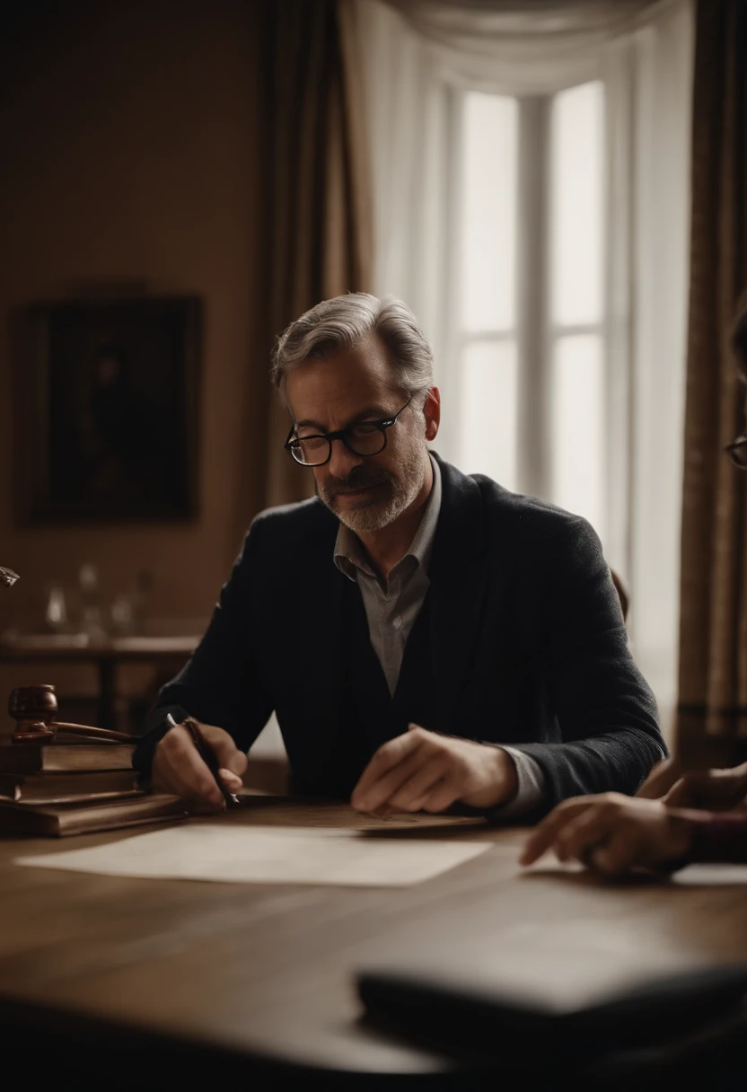 portrait of a father,No kids,professor,explaining finance,tuition,one hand on the table