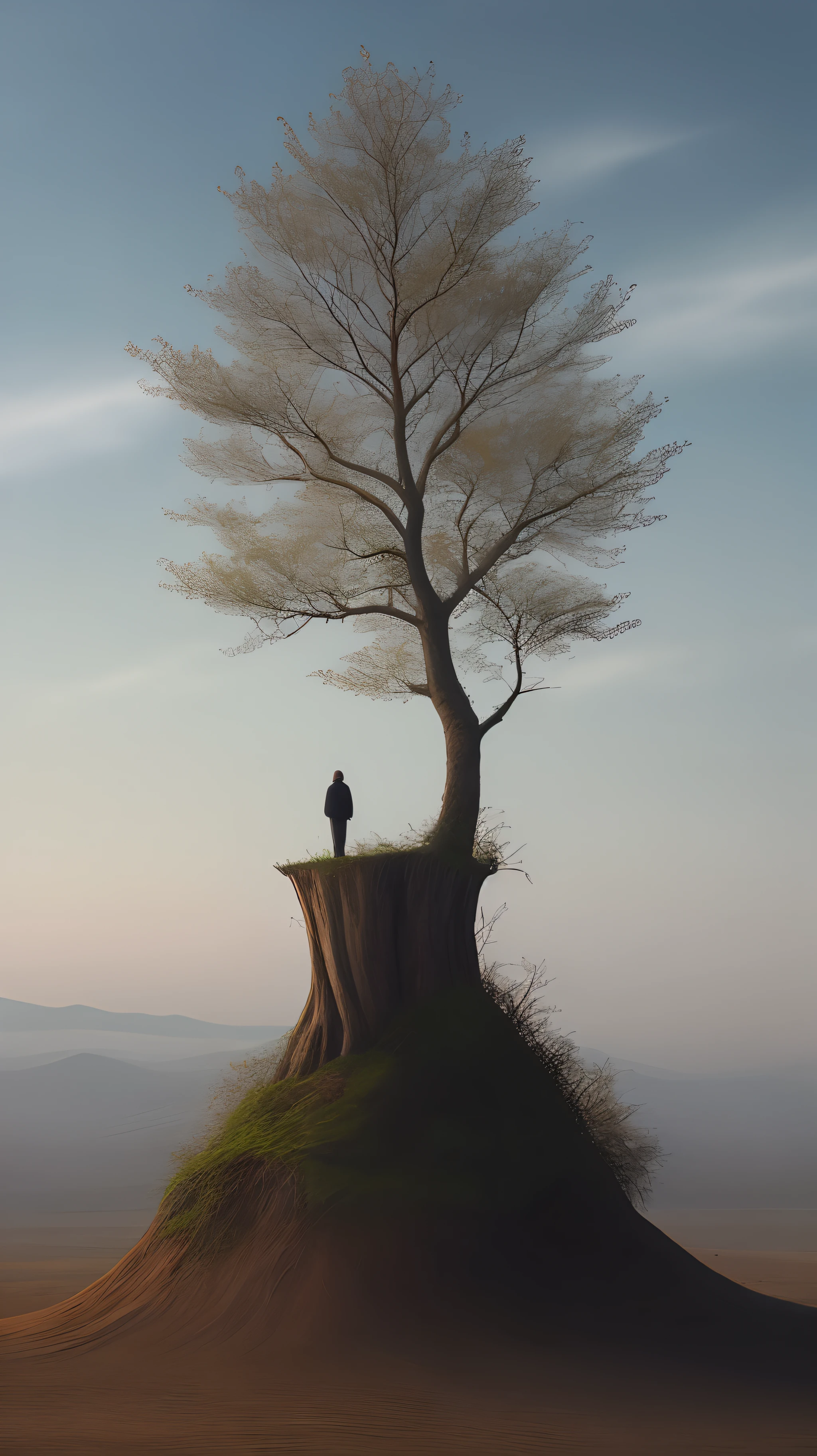 There is only one leaf on a lonely tree