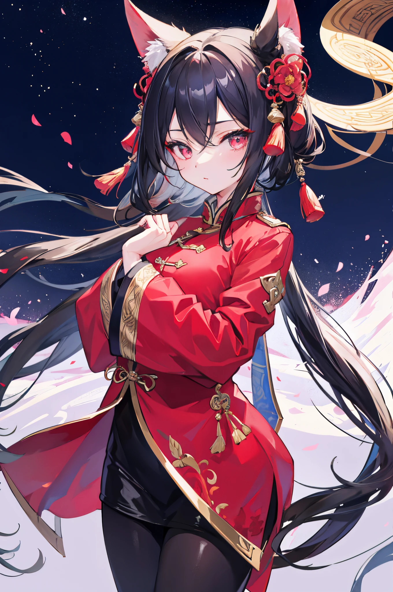 1 beautiful girl with Chinese style,nightcity,Sateen,Manteau,hands in a pocket